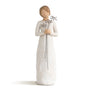 White figurine of a woman holding flowers on a white background
