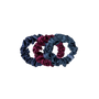 Two velvet fabric scrunchies, one in navy blue and one in burgundy, overlapping on a solid white background.
