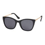 Black sunglasses with gold accents on a white background