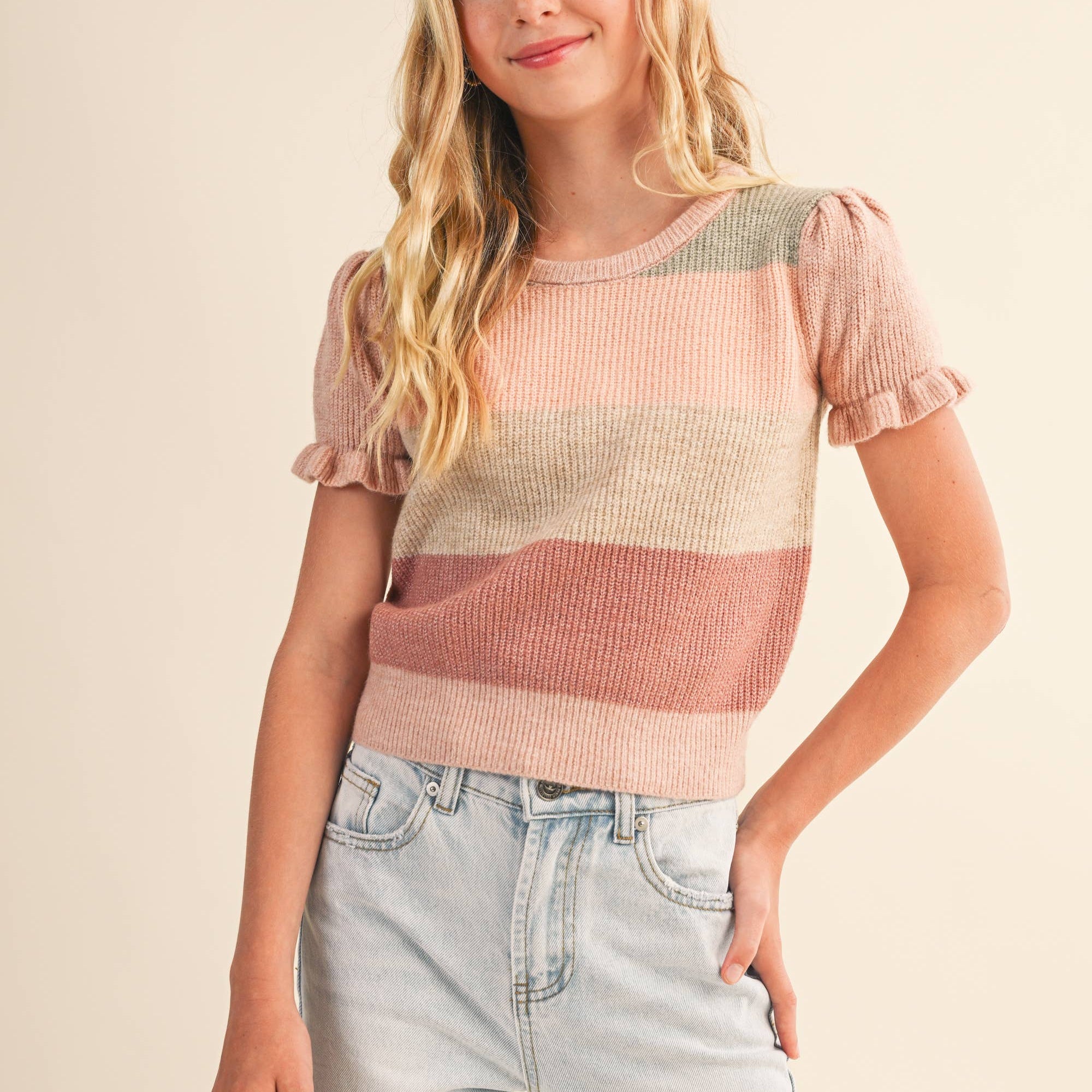 heart and arrow - PRE-ORDER- TWEEN KIDS GIRLS PUFF SLEEVE SWEATER (7-14)