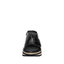 Black handbag with gold accents on a white background