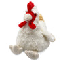 Plush toy rooster with a red comb on a white background