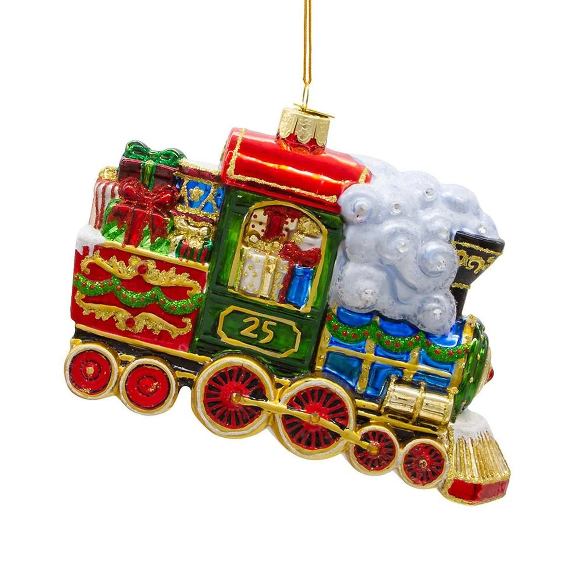 6" Bellissimo Santa w/Train Ornament