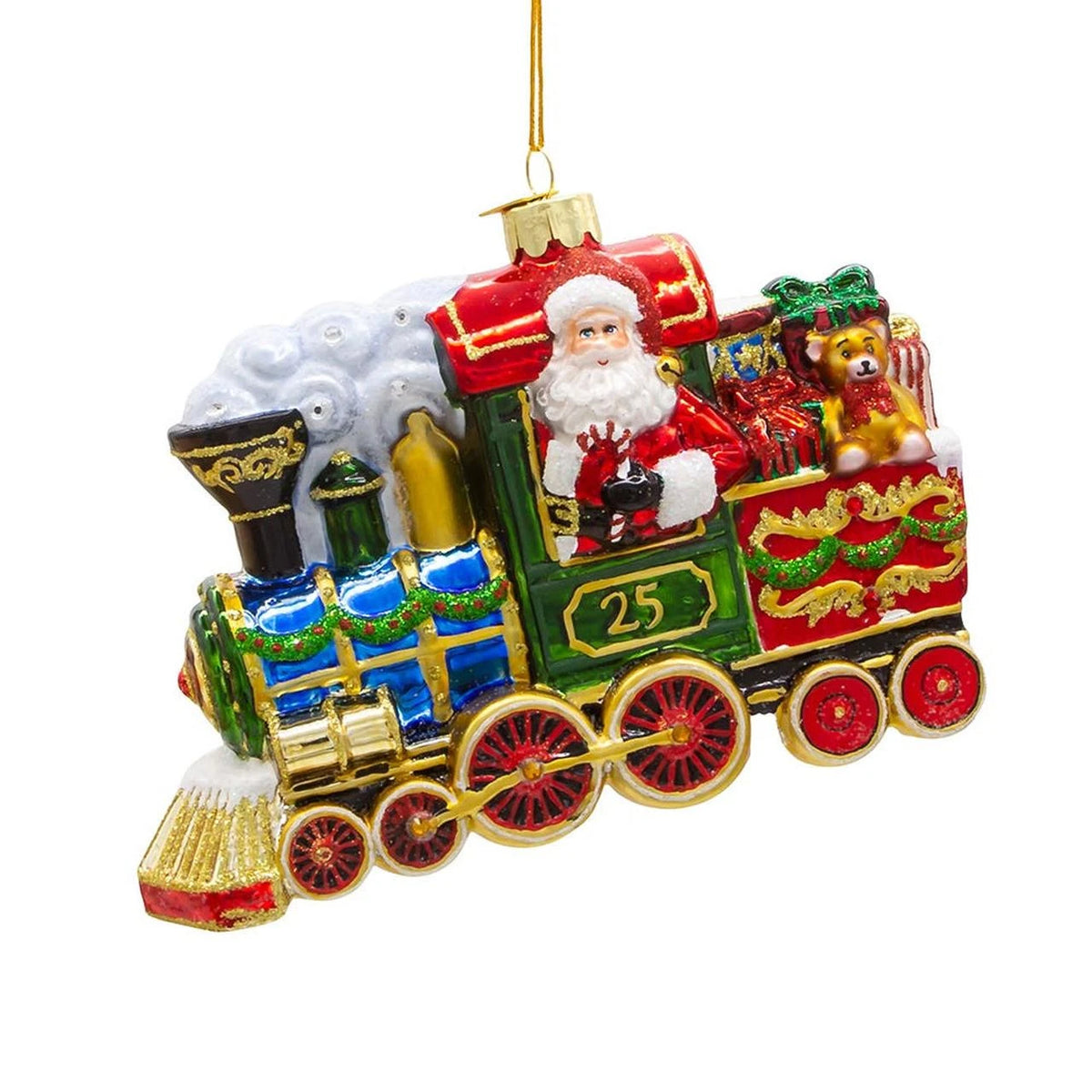 6" Bellissimo Santa w/Train Ornament