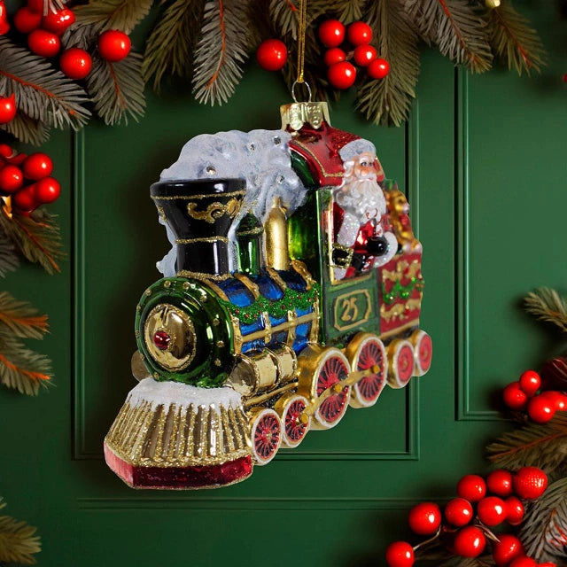 6" Bellissimo Santa w/Train Ornament