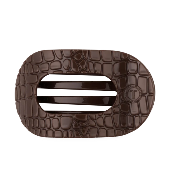 Brown Crocodile Large Flat Round Hair Clip