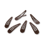 Six dark brown hair clips with white wavy stripes and small white circular logos, arranged on a plain white background.