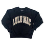 Black sweatshirt with 'LOLJU MAC' printed on it against a white background