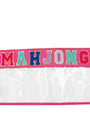 Pink zippered Mahjong game bag with clear front pocket and yellow MAHJONG print