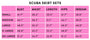 Scuba skirt sets size chart on a pink background