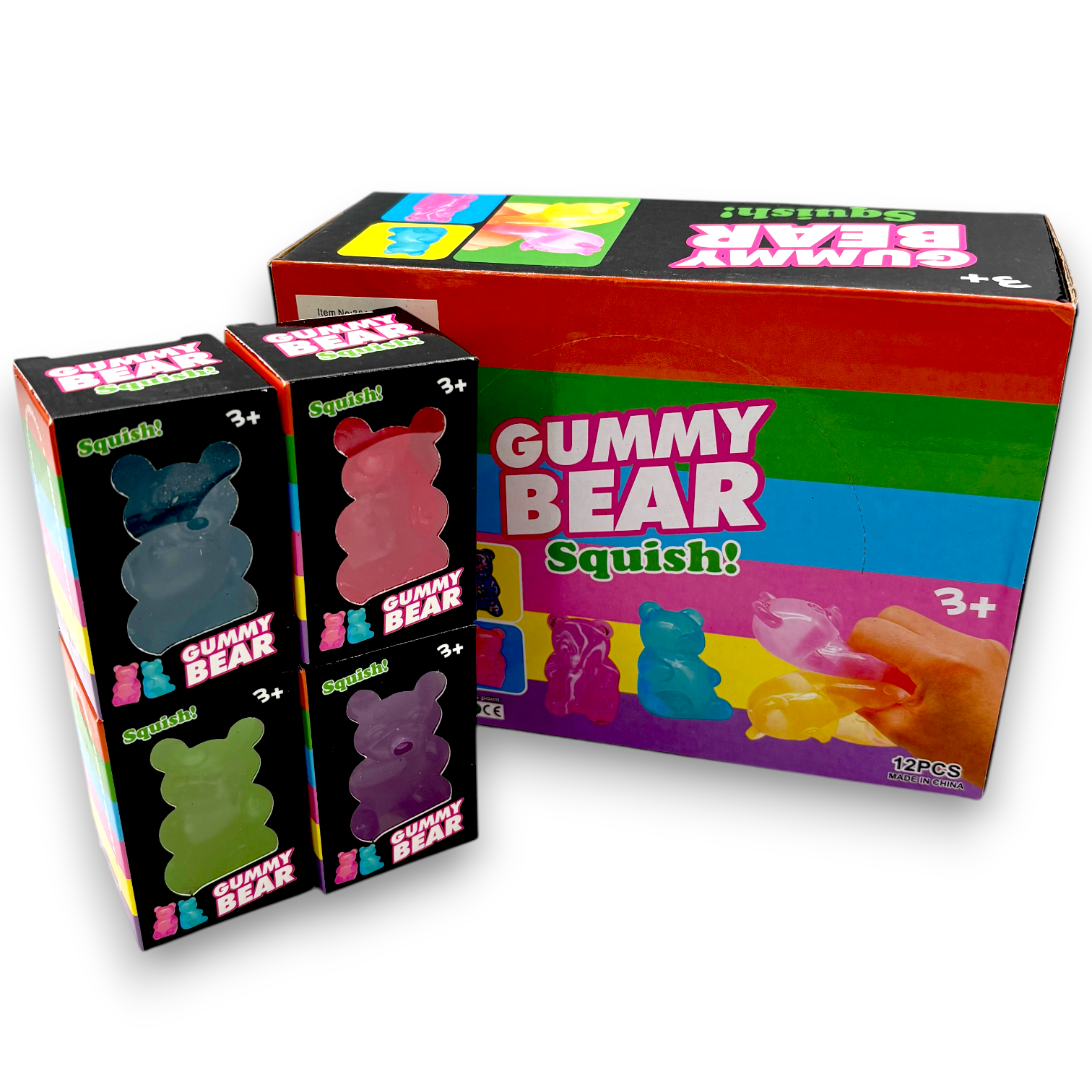 Gummy Bear Squish toy packaging with colorful design on a white background