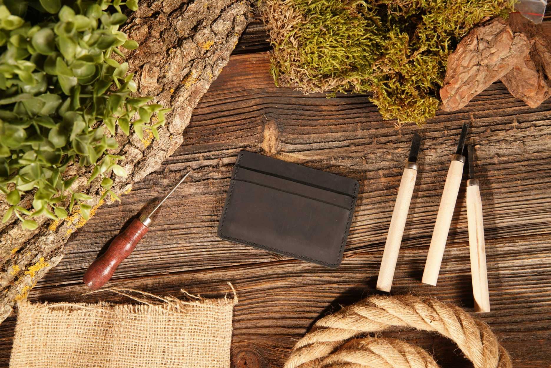 American Leather Goods - Leather Card Holder Wallet, Handmade Wallet for Men