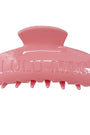 Pink hair clip with 'LULU MAC' branding on a white background