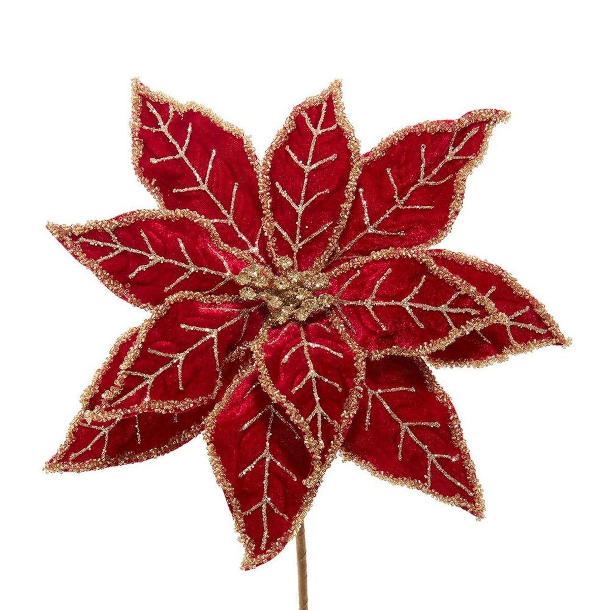20" Dark Red Poinsettia Pick
