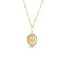 Gold necklace with a shield-shaped pendant displaying the number '914' on a white background