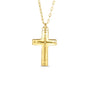 Gold cross necklace on a white background
