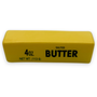 Yellow bar of salted butter with black text on a white background