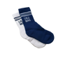 Navy and white half-crew socks with Lulu Mac logo, striped cuffs