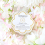 Spongellé product with 'Fresia Pear' flavor surrounded by white and pink flowers