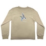 Beige long-sleeve shirt with a duck graphic on the back against a white background