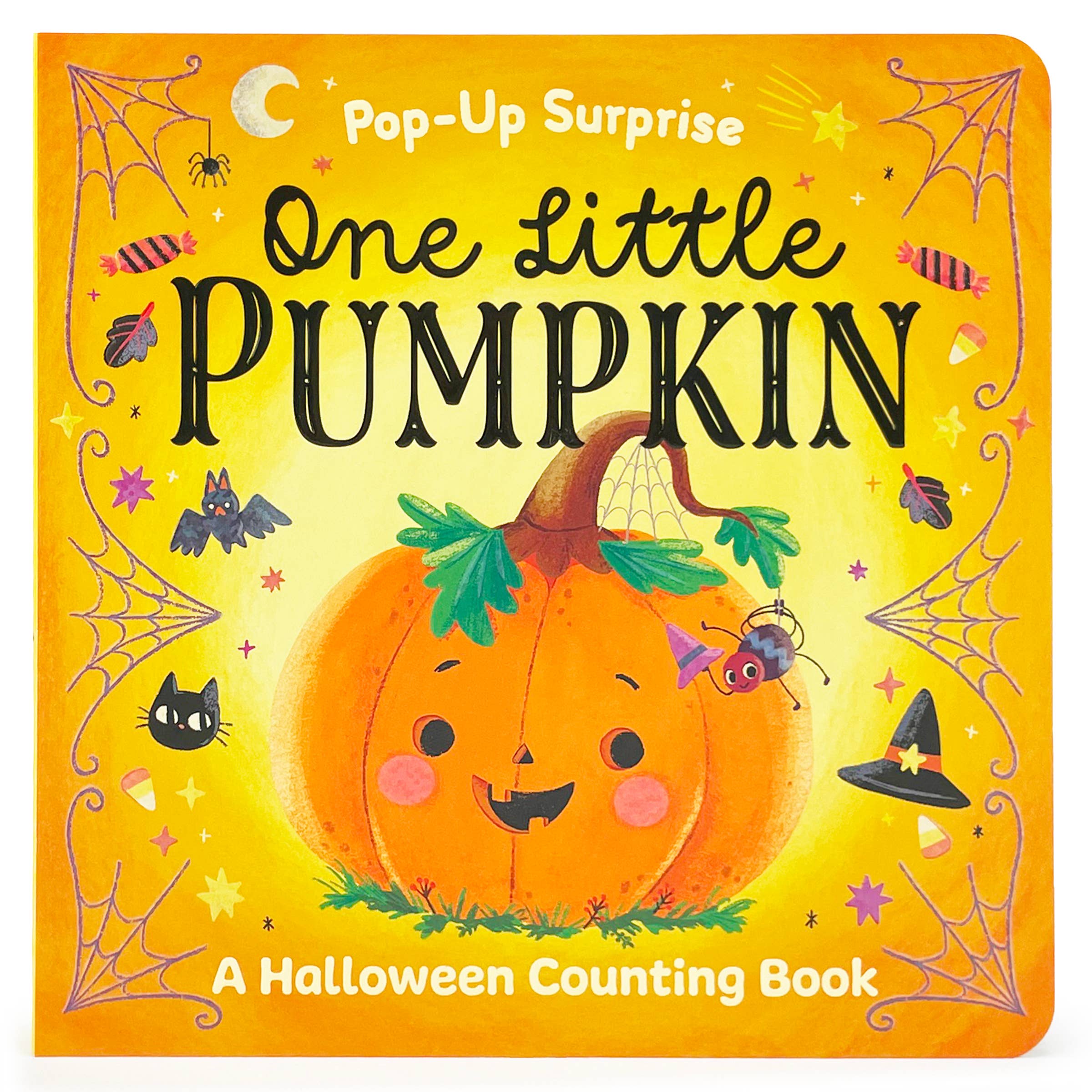 Book cover of 'One Little Pumpkin' with a pumpkin illustration on a yellow background