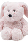 Pink plush bunny toy on a white background
