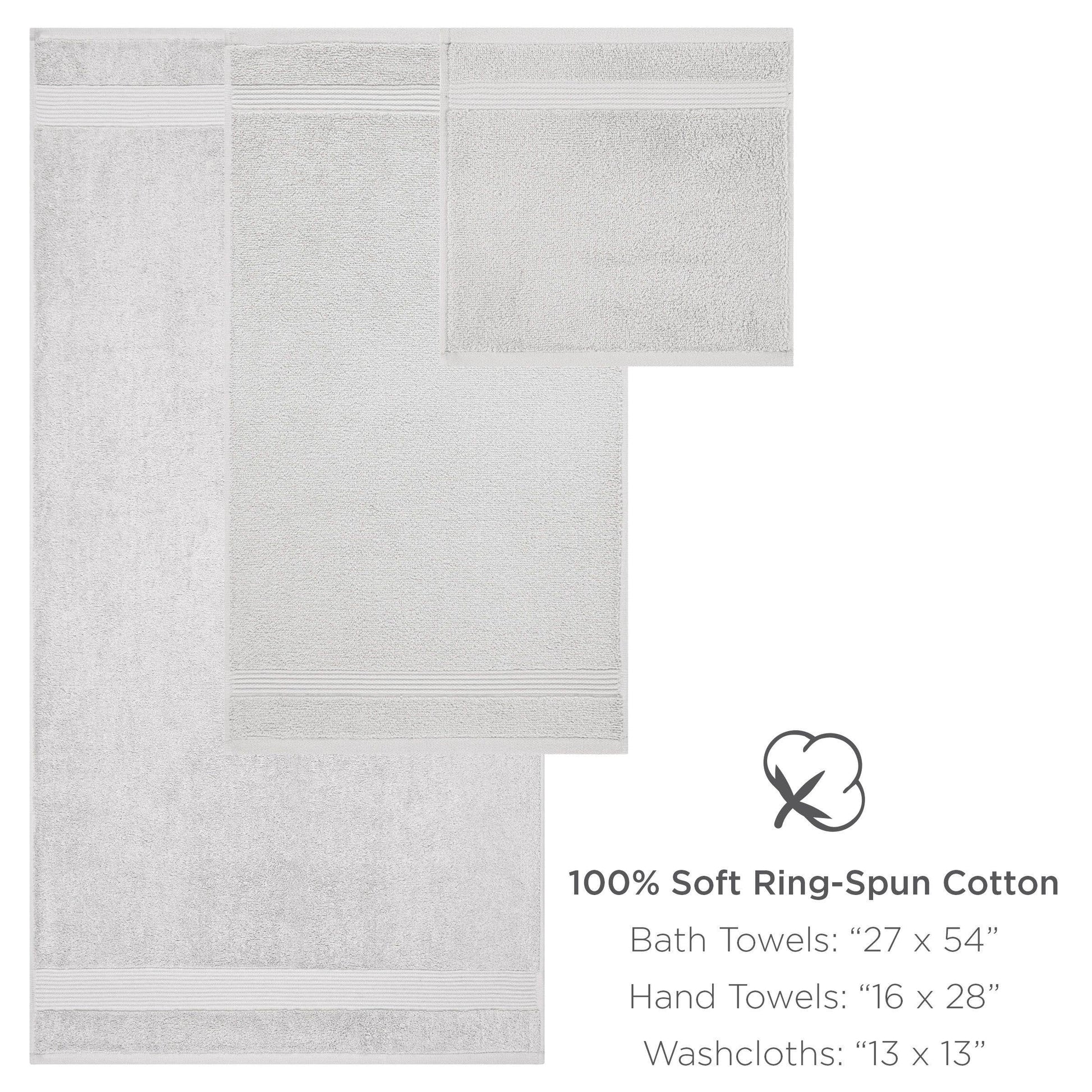 Gray bath towel with dimensions and material information on a white background