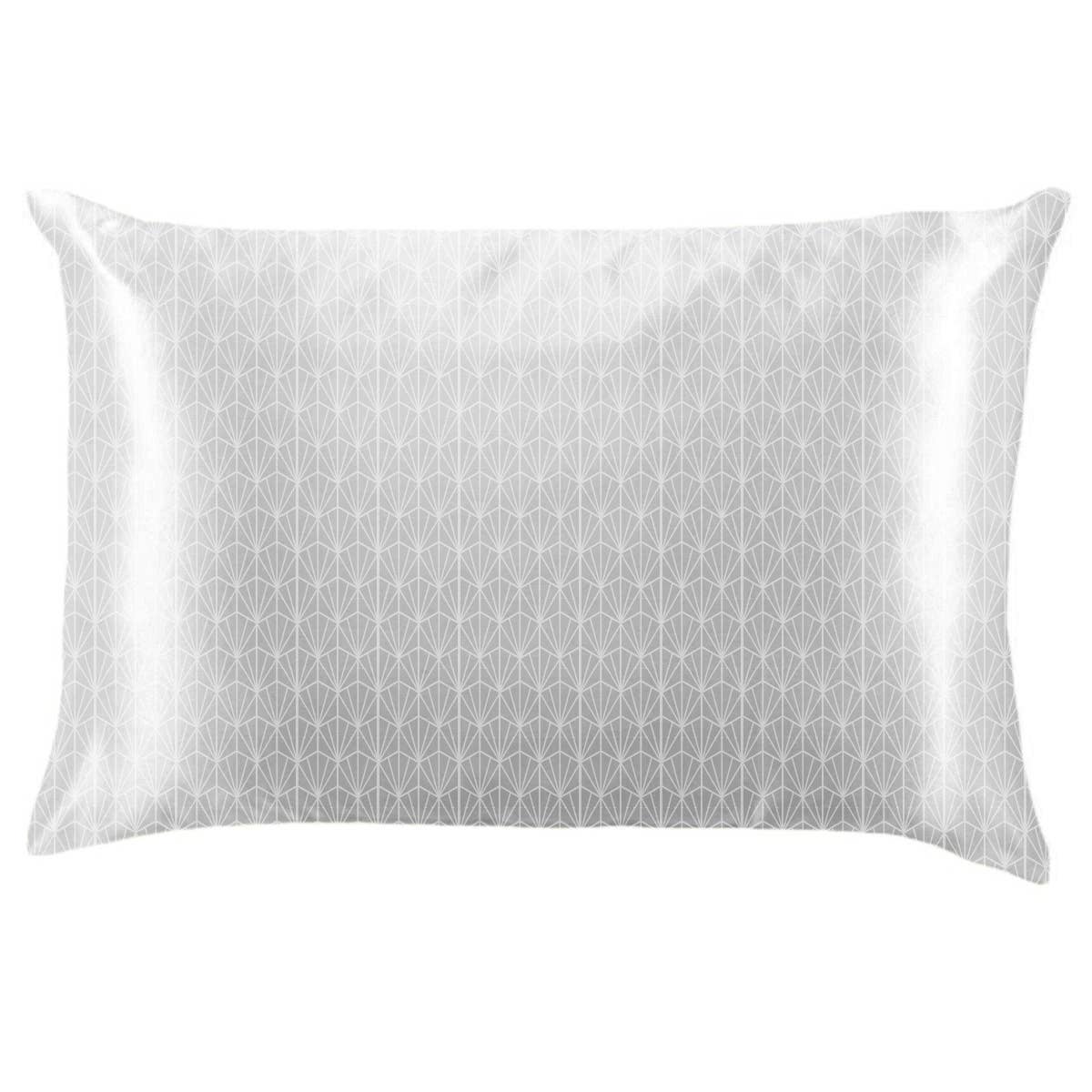 Silky pillowcase with geometric pattern on a white background