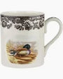 Mug with floral design and mallard duck illustration on a white background