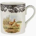 Mug with decorative design of a deer and landscape