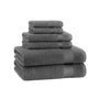 Set of gray towels stacked on a white background