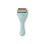 Light blue derma roller with metallic head on a white background
