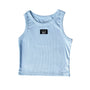 Light blue tank top with 'LULU MAC' logo on a white background