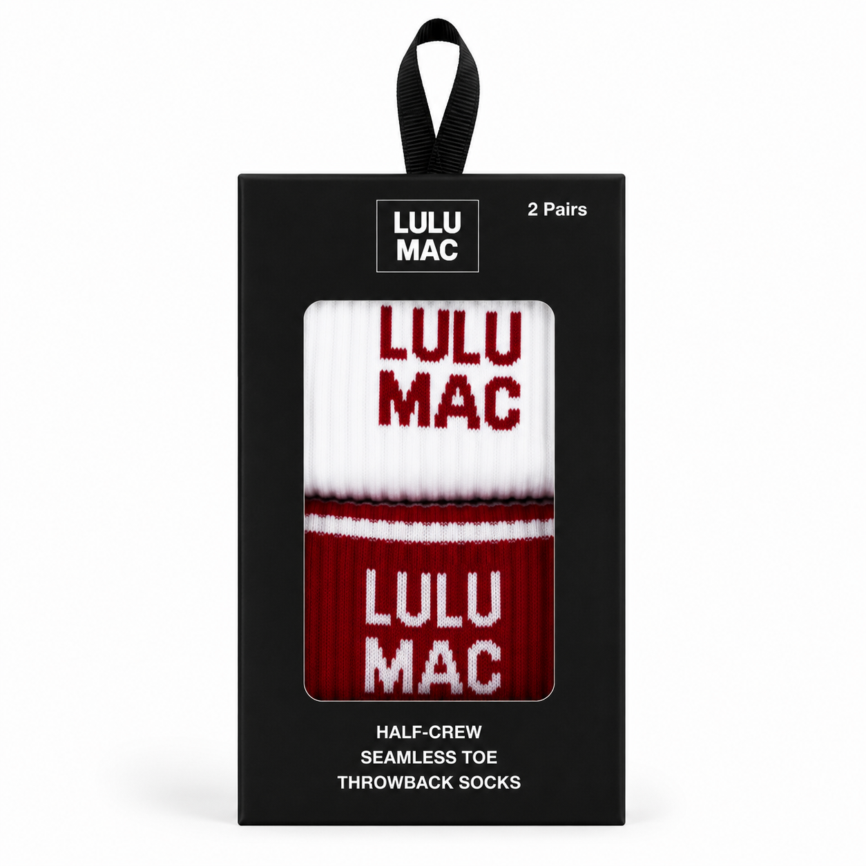 Crimson half-crew throwback socks, seamless toe, 2-pair box package