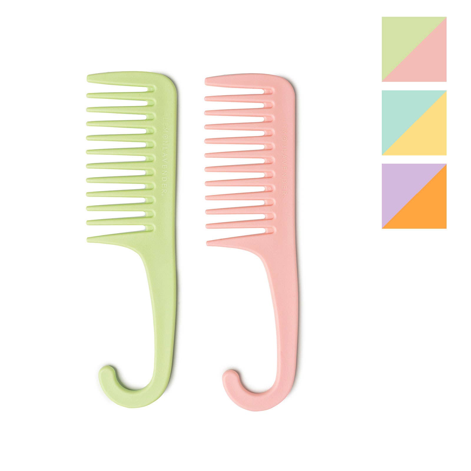 Two colorful combs, one green and one pink, on a white background.