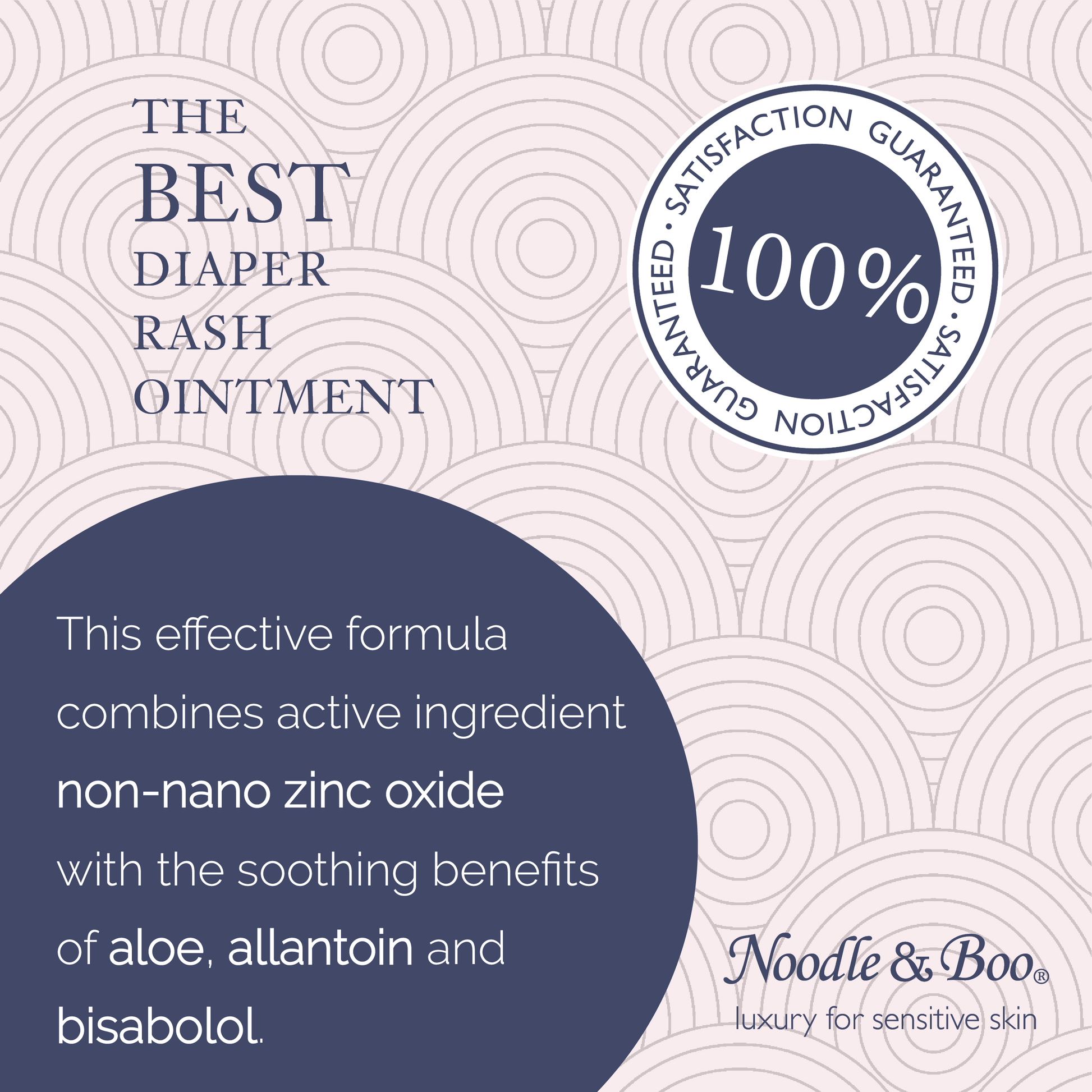 Advertisement for Noodle & Boo diaper rash ointment with text and logo on a patterned background