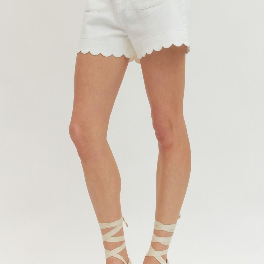 White Entro Scalloped Shorts
