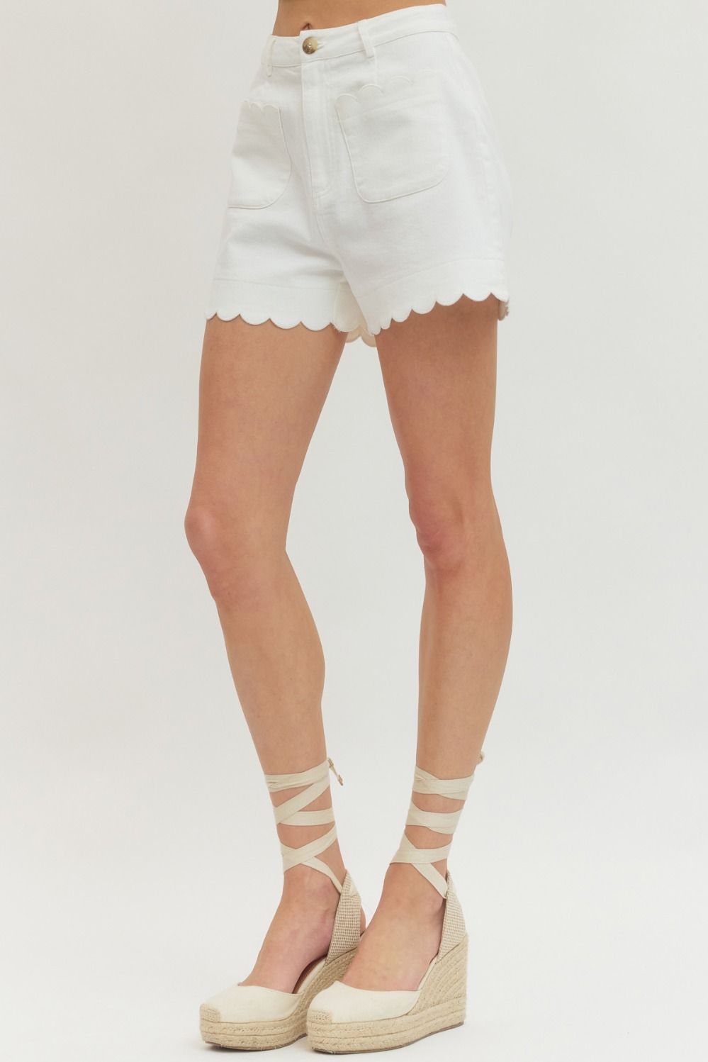 White Entro Scalloped Shorts