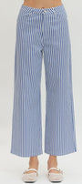 Blue and white striped pants on a white background