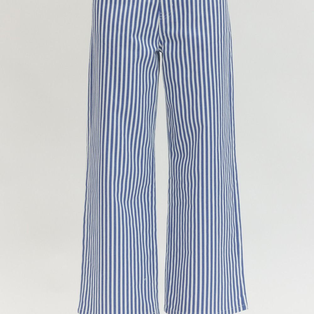 Blue and white striped pants on a white background