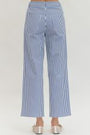 Blue and white striped pants on a white background
