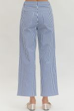Blue and white striped pants on a white background