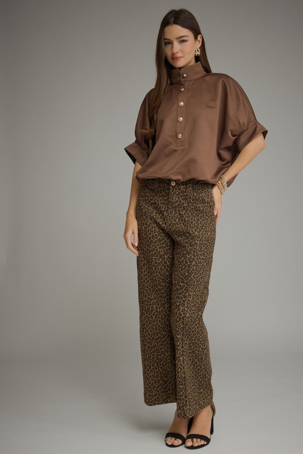Entro Brown Leopard Cropped Wide Leg Pants