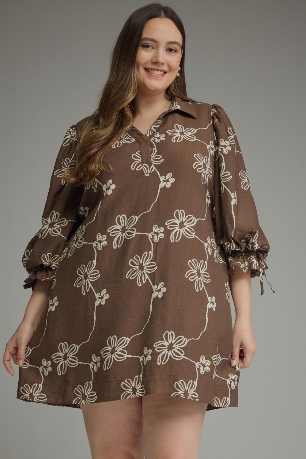 Plus Size Brown Floral Dress