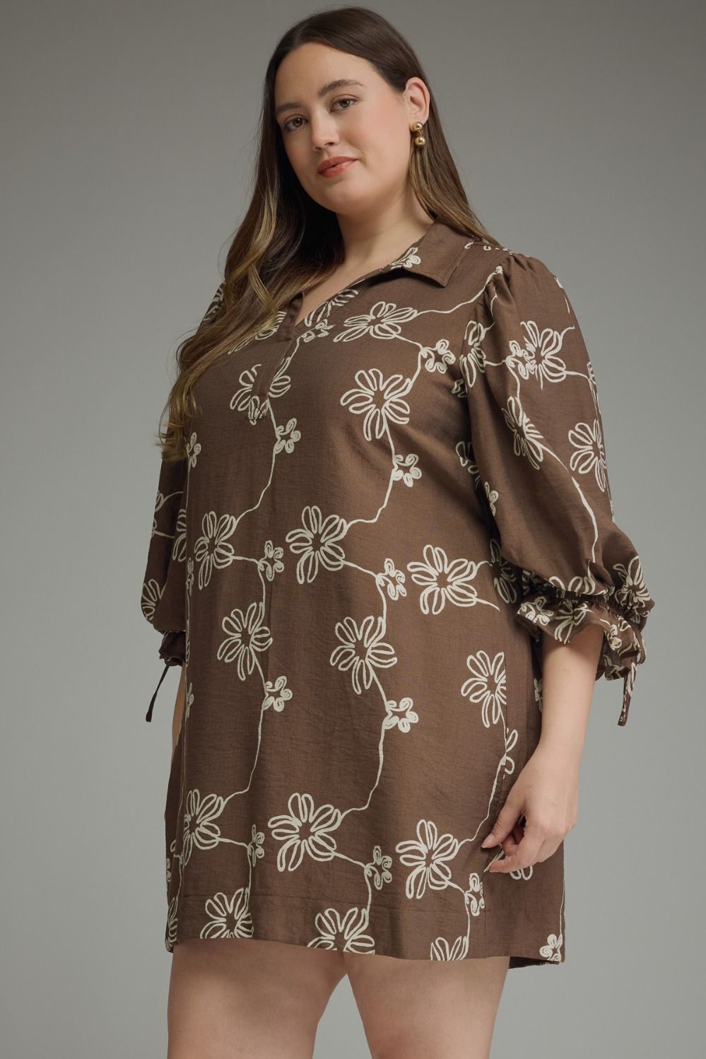 Plus Size Brown Floral Dress