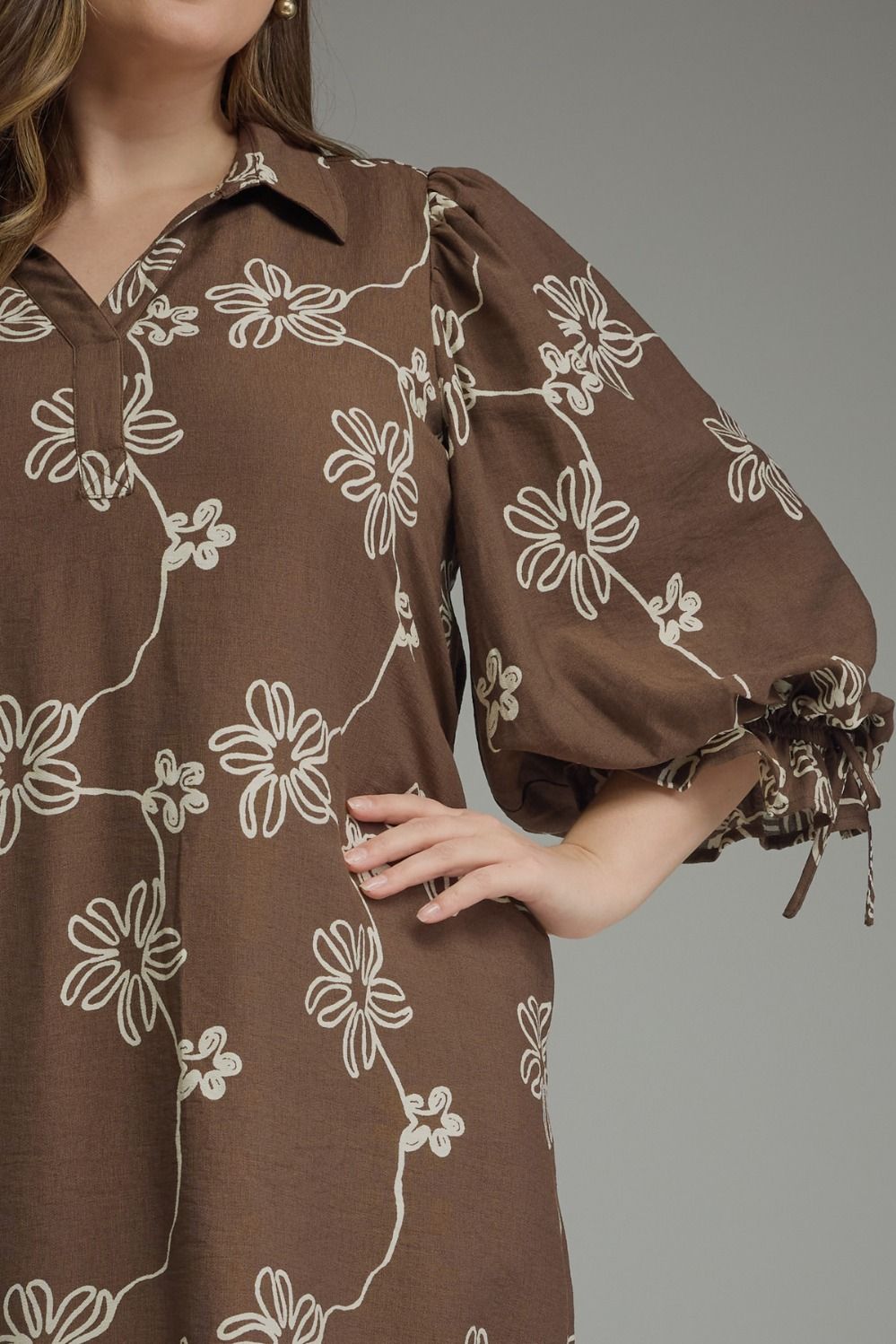 Plus Size Brown Floral Dress