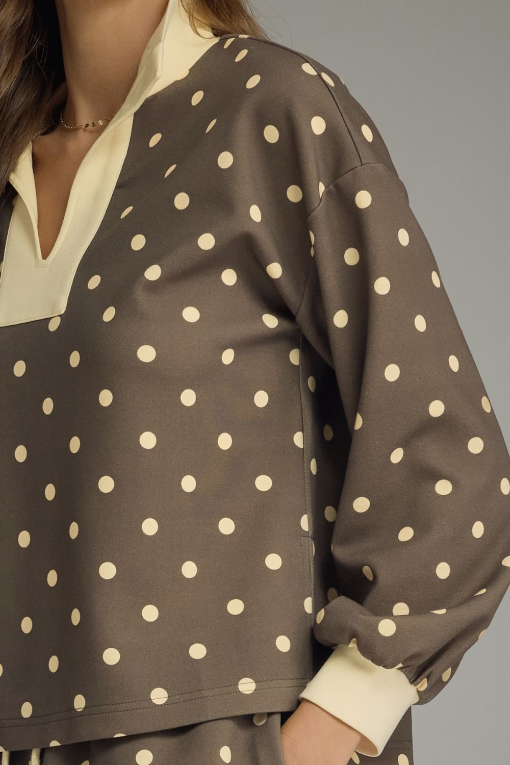 Mocha Gold Long Sleeve Polka Dot Skort Set
