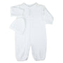 White baby onesie with a textured pattern on a white background
