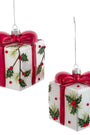 3.5" Glass Holly Deco Present