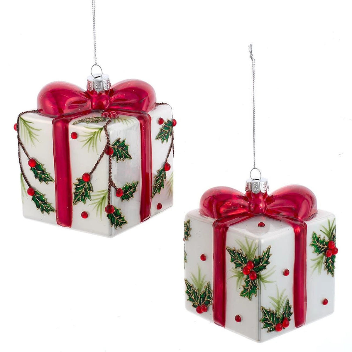 3.5" Glass Holly Deco Present